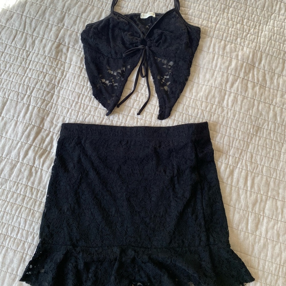 Black Lace two piece set (top and skirt)